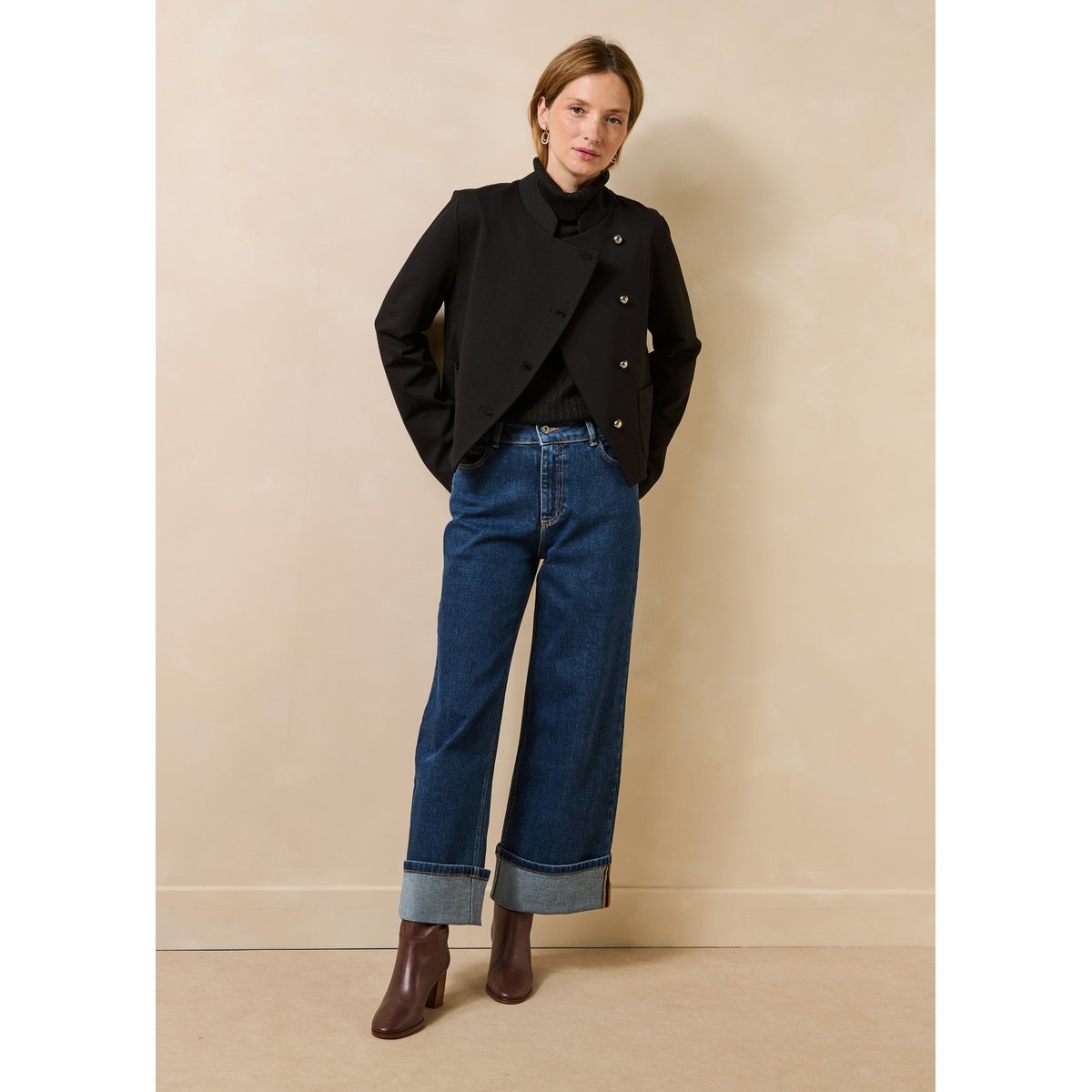 Veste manches longues col mao noir, LA FEE MARABOUTEE