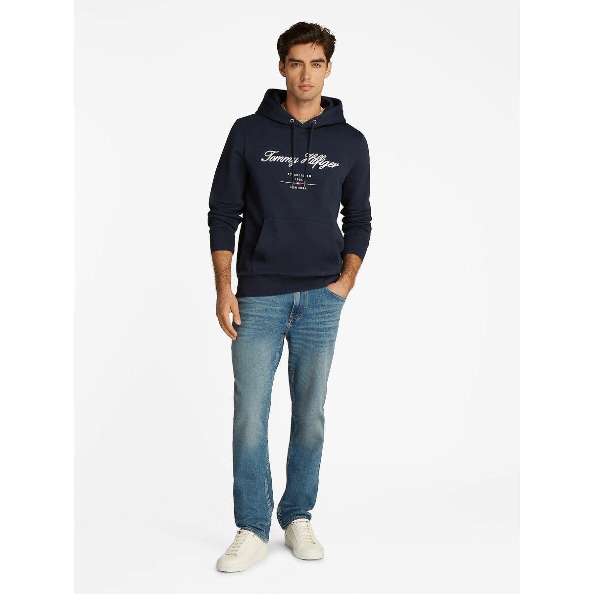 Sweat à capuche à logo bleu foncé, TOMMY HILFIGER
