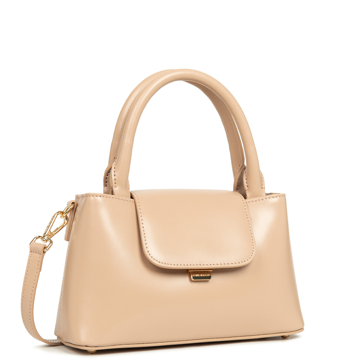 S Suave Evenly Tote Bag in Leather with Flap and Clasp dark beige, LANCASTER