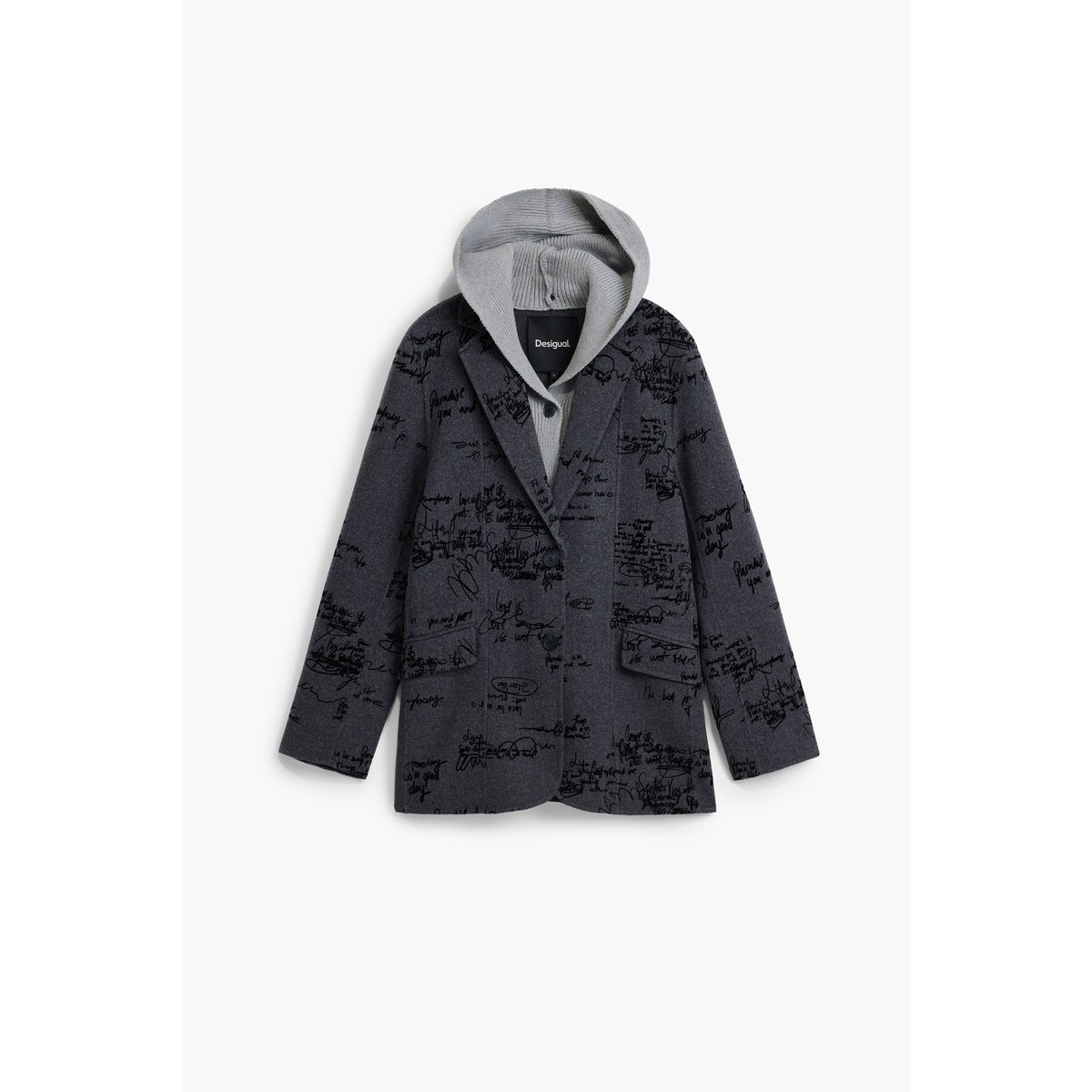 blazer droite en laine à motif graffiti noir, DESIGUAL