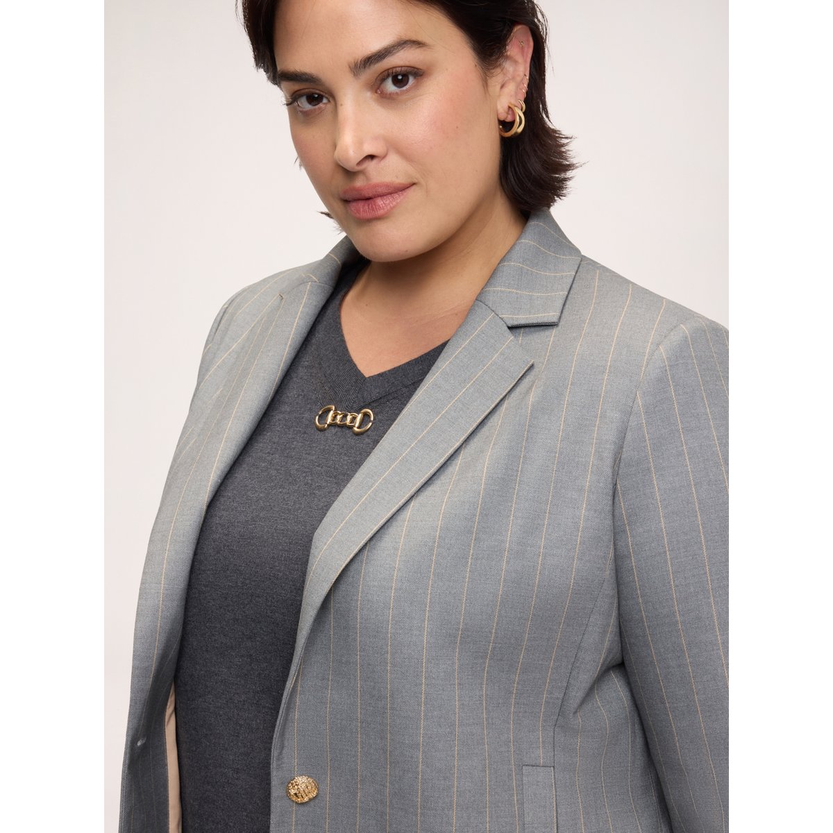 Blazer à rayures avec boutons dorés gris, FIORELLA RUBINO