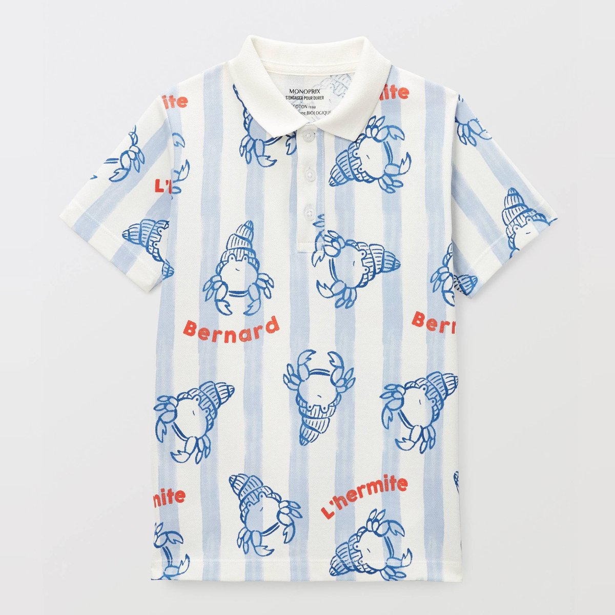Polo manches courtes imprimé en coton BIO GOTS naturel, MONOPRIX