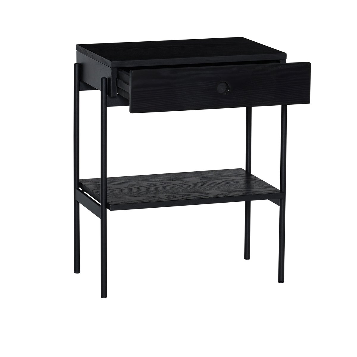 Table de chevet en placage de frêne et fer NOIR noir, HUBSCH