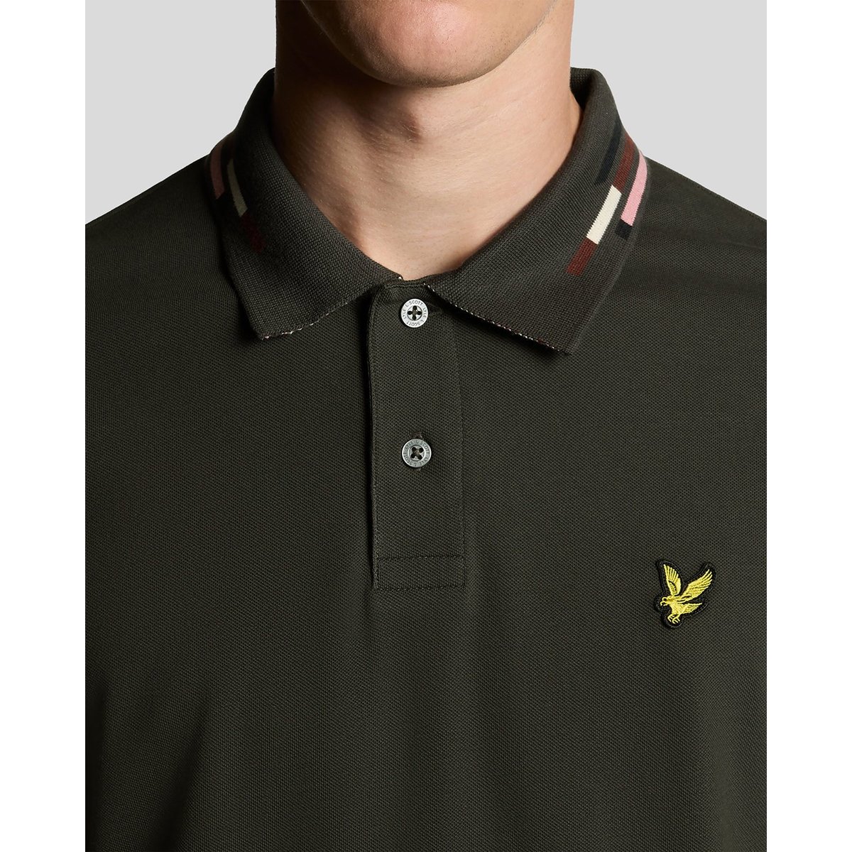 Polo à rayures à liserés contrastés gris bronze à canon/ écume, LYLE & SCOTT
