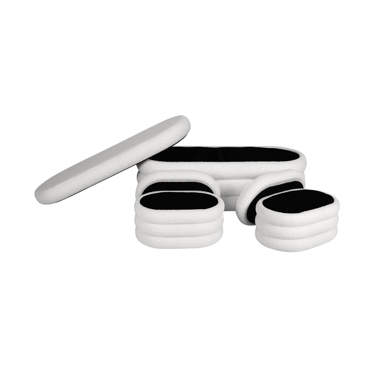 Banc coffre avec 2 poufs de rangement bouclette SNOW blanc, SWEEEK