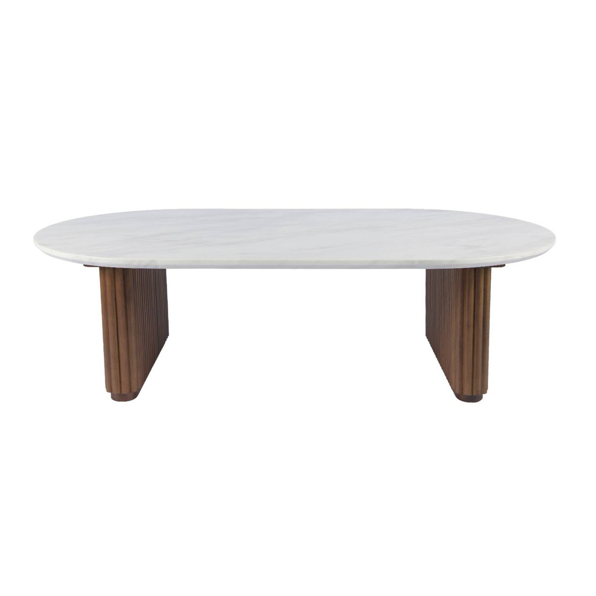 Table basse ovale bois d'hévéa plateau effet pierre GABRIELLE naturel, SWEEEK
