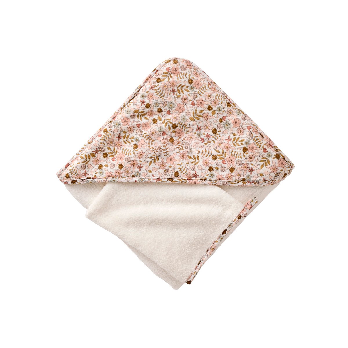 Cape de bain gaze de coton + gant de toilette FLORA blanc imprimé, VERTBAUDET