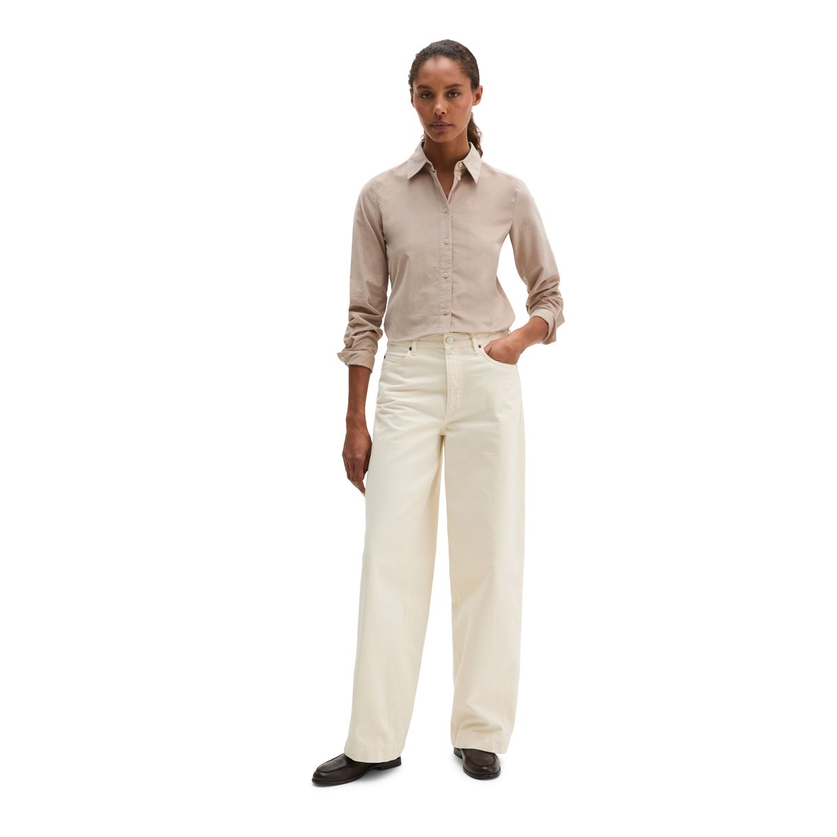 Blouse en velours ajustée en mélange de coton organique et de viscose gris clair, MARC O'POLO