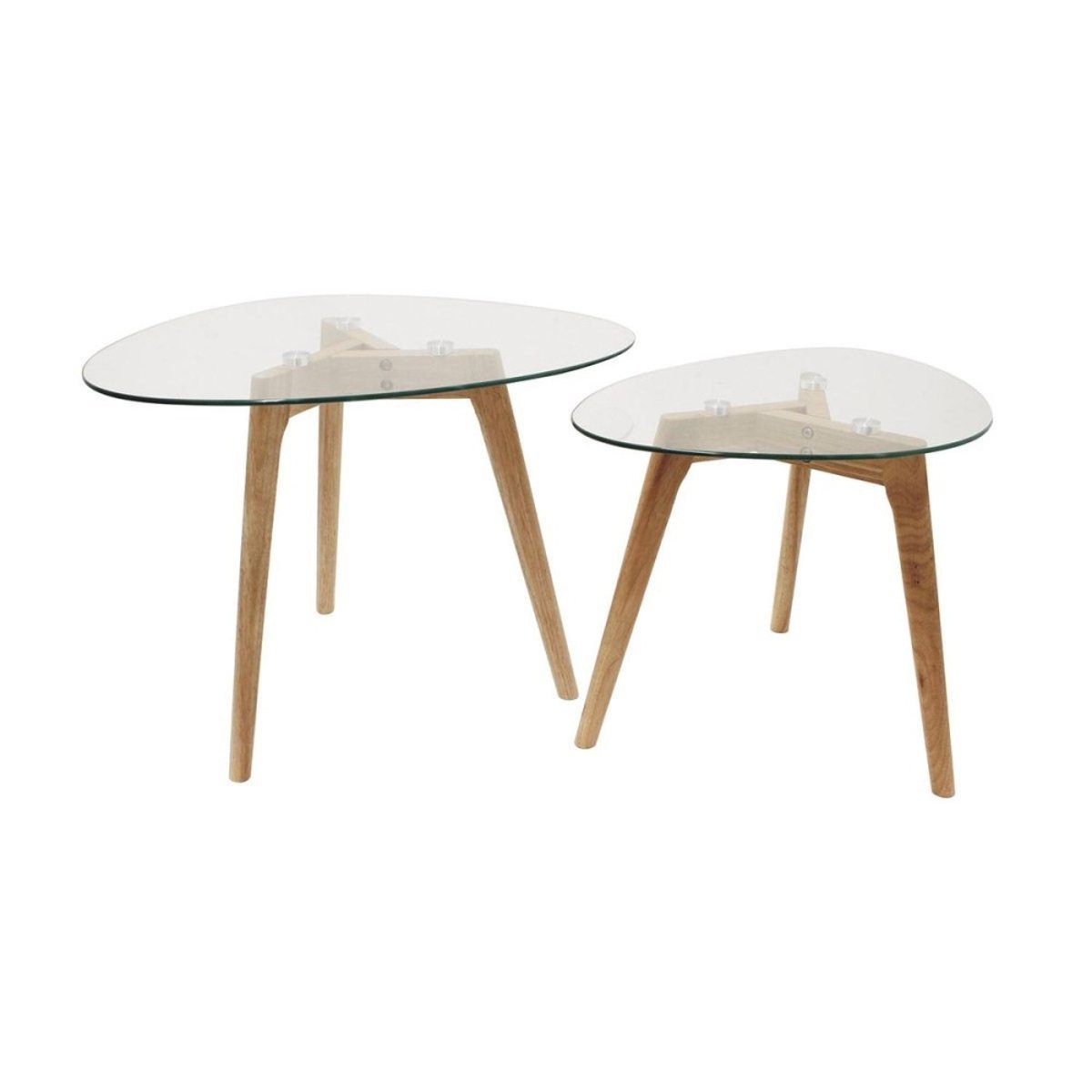 Ensemble de 2 tables gigognes en verre trempé Galet transparent, DECORATIE