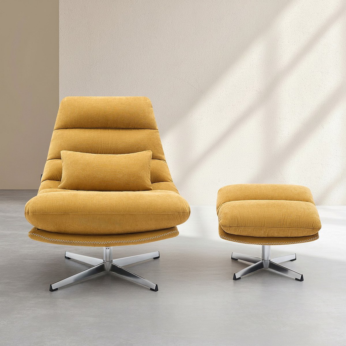 Fauteuil droit polyester ODERZO jaune moutarde, jaune, HABITAT