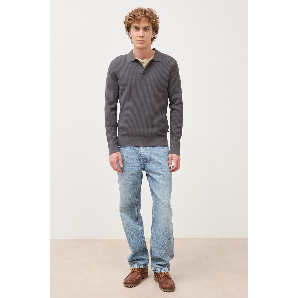 Pull manches longues en coton gris foncé, BONOBO