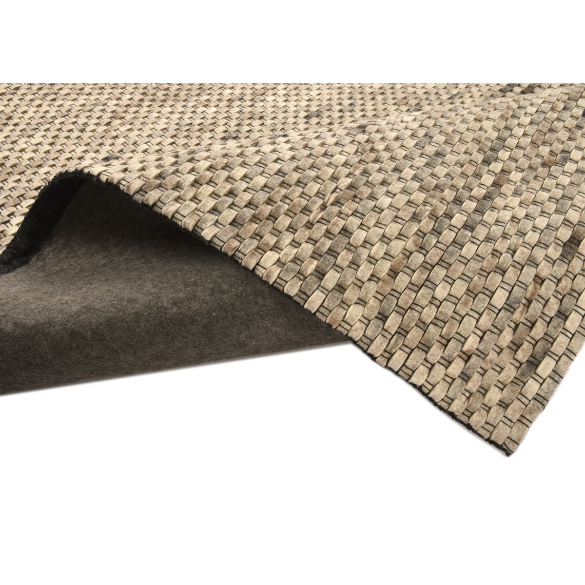 Tapis salon Tauern, fait main, laine feutrée naturel beige, THEKO