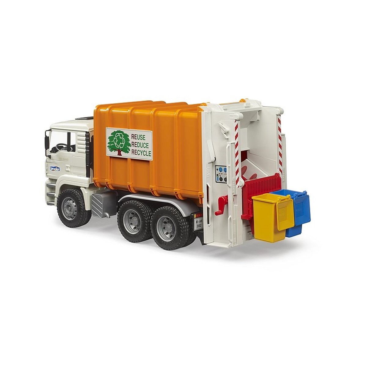 Camion poubelle MAN TGA blanc et orange, BRUDER