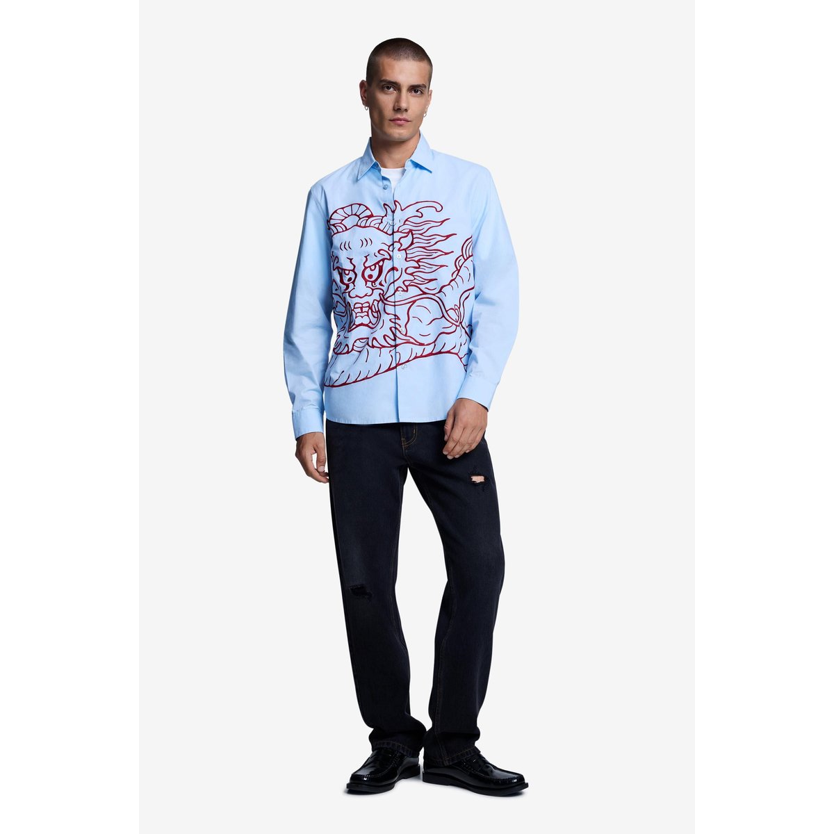 Chemise brodée dragon bleu, DESIGUAL