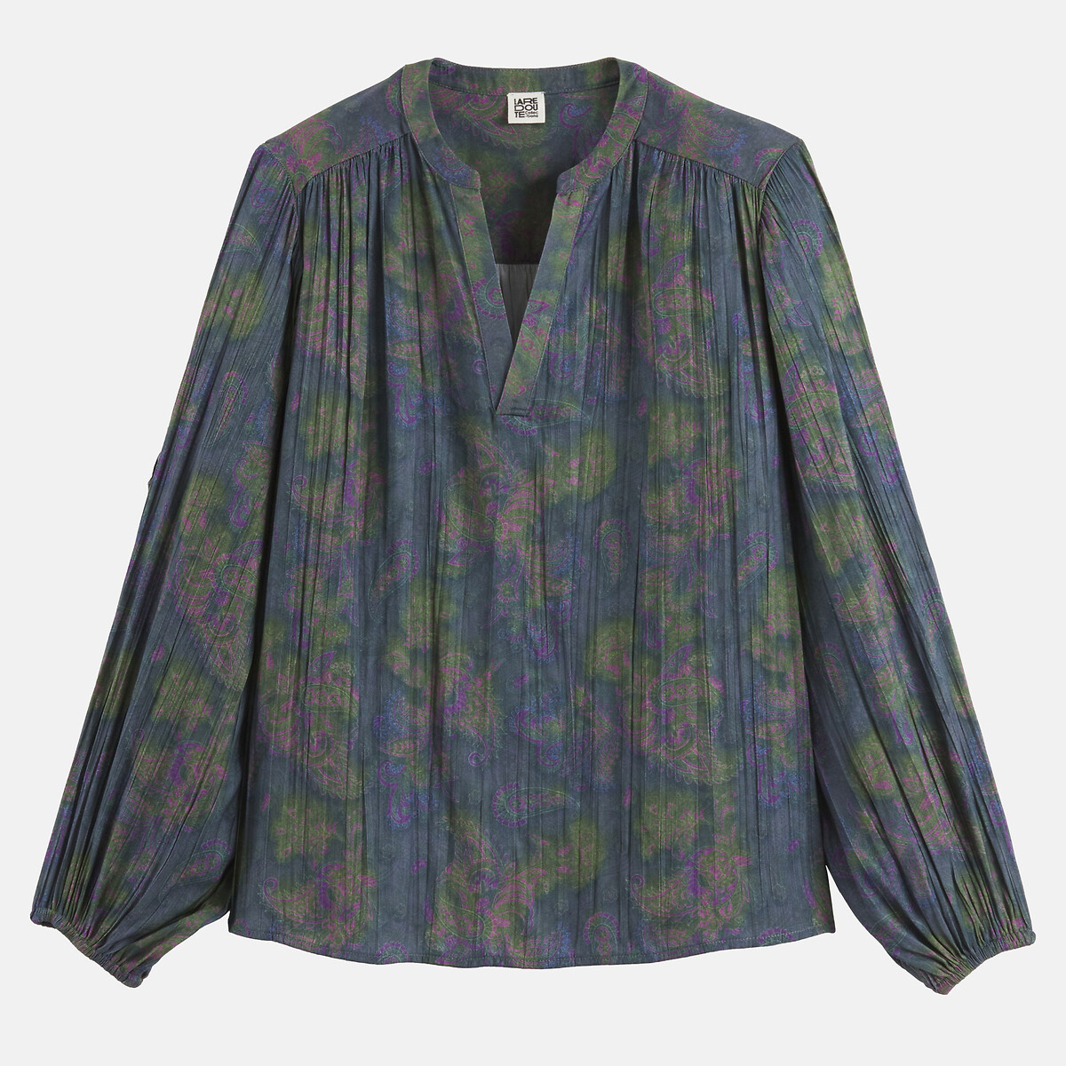 Blouse fluide, manches longues, imprimé cachemire imprimé fond kaki, LA REDOUTE COLLECTIONS