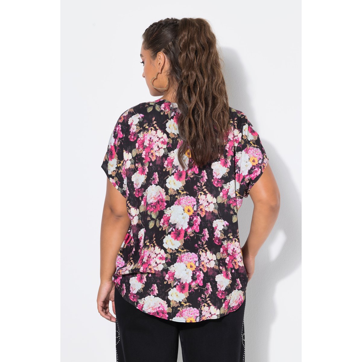 Chemisier ample, motif hortensias rose vif fuchsia, STUDIO UNTOLD