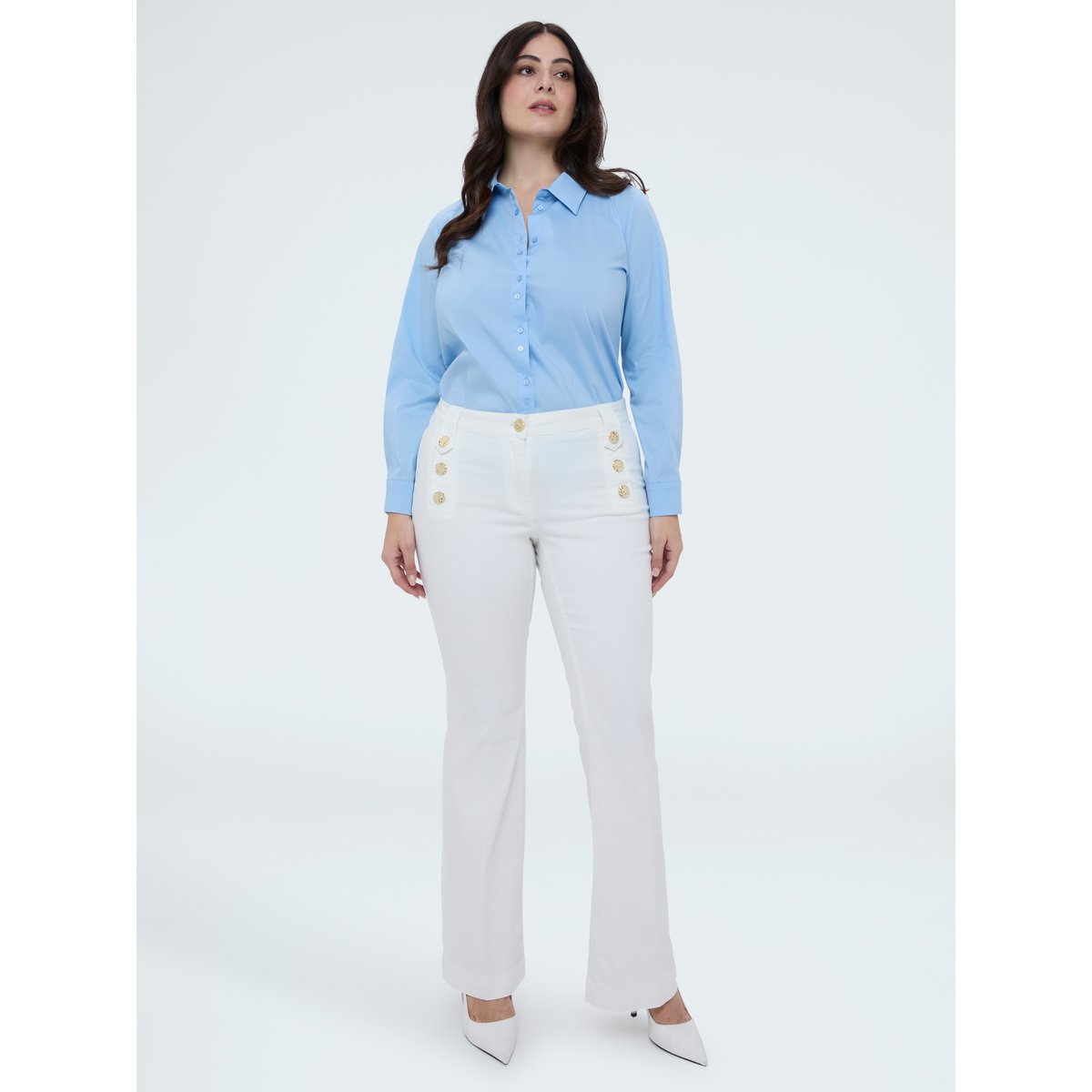 Pantalon Flare avec boutons décoratifs blanc, FIORELLA RUBINO