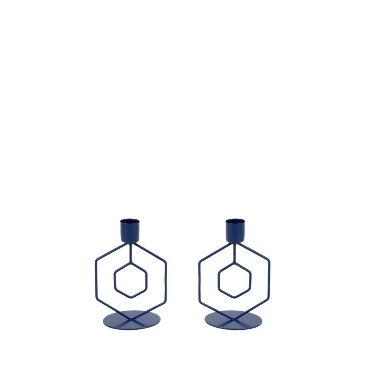 Lot de 2 bougeoirs en métal bleu, ORNAMI