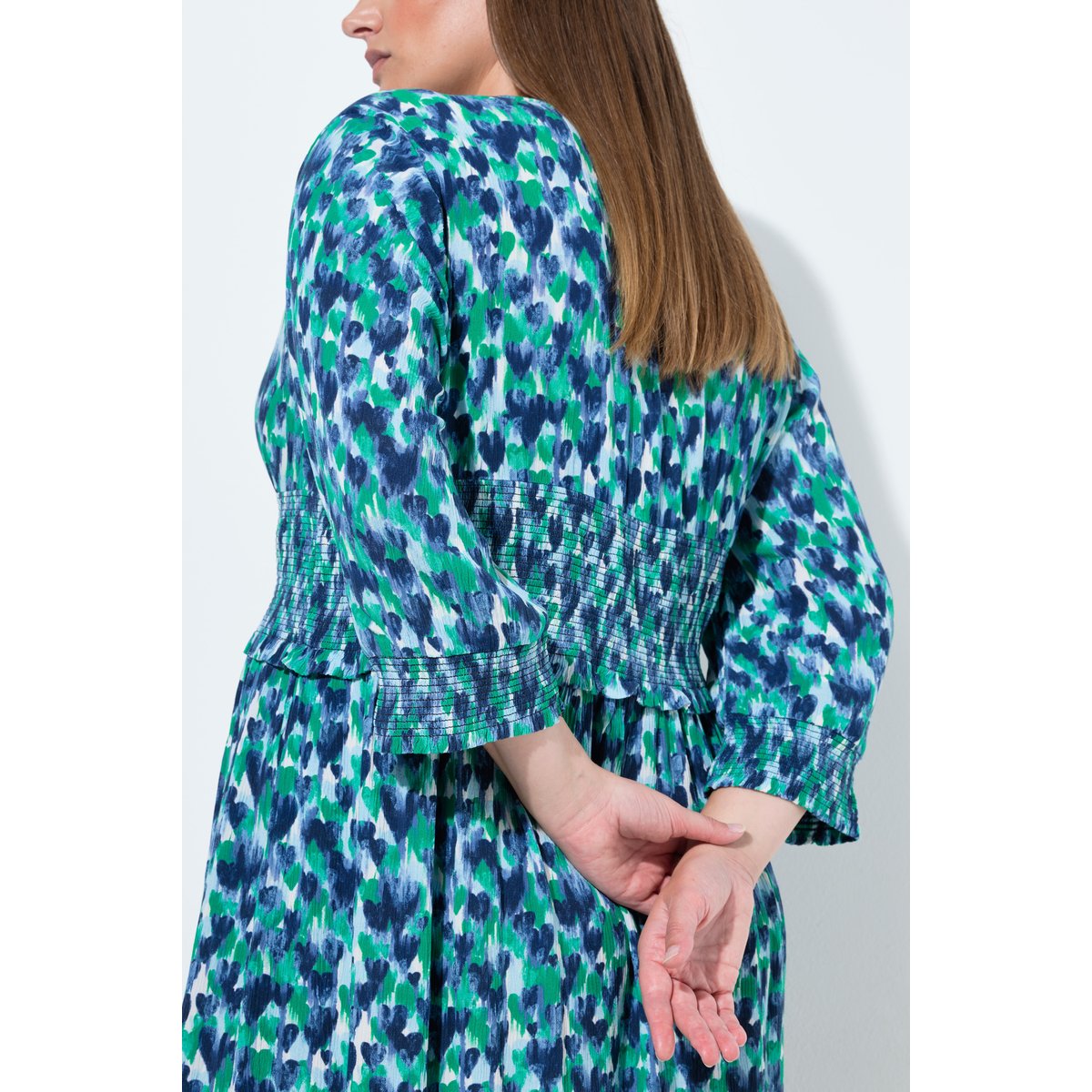 Robe midi effet cache-cœur, motif cœurs bleu ciel, ULLA POPKEN