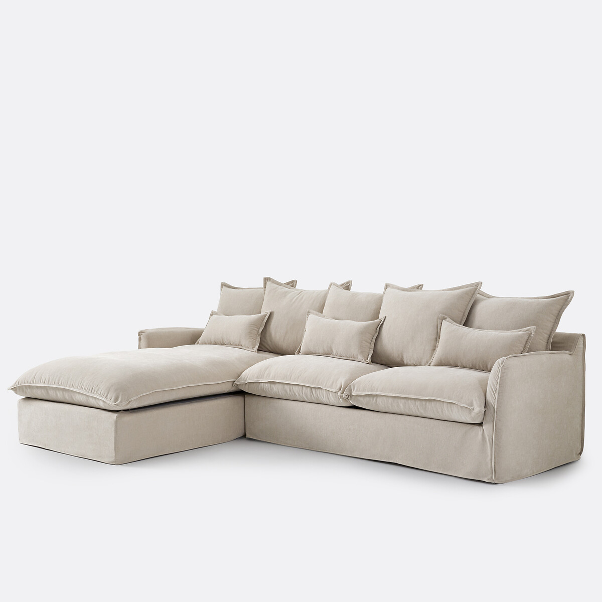 Canapé d'angle gauche, déhoussable, 4 places, en polyester chiné, ODNA beige, LA REDOUTE INTERIEURS