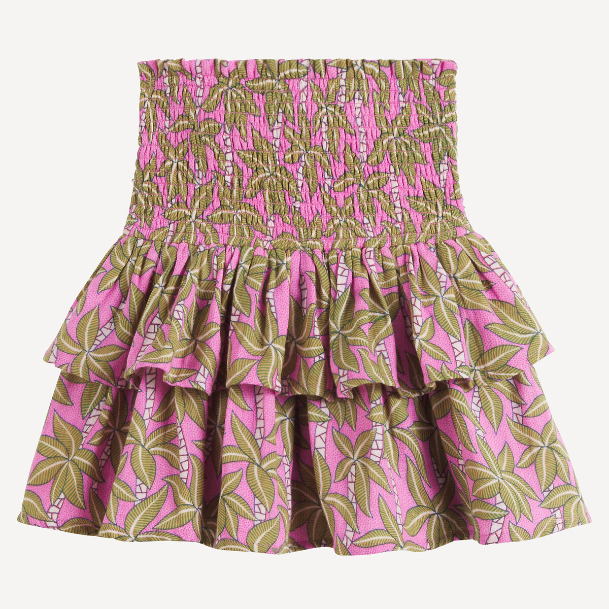 Smocked Waist Skort in Cotton Muslin purple print, LA REDOUTE COLLECTIONS