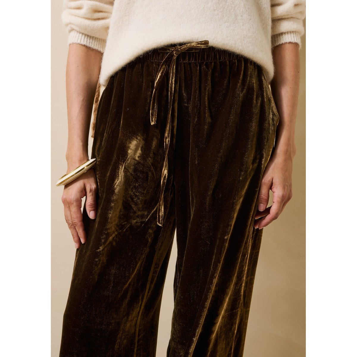 Pantalon large en velours lisse marron glace, LA FEE MARABOUTEE