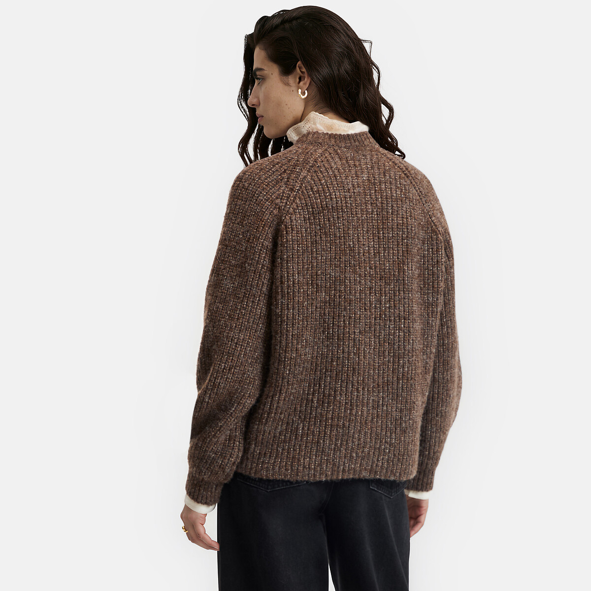 Cardigan col rond côtelé marron, LA REDOUTE COLLECTIONS
