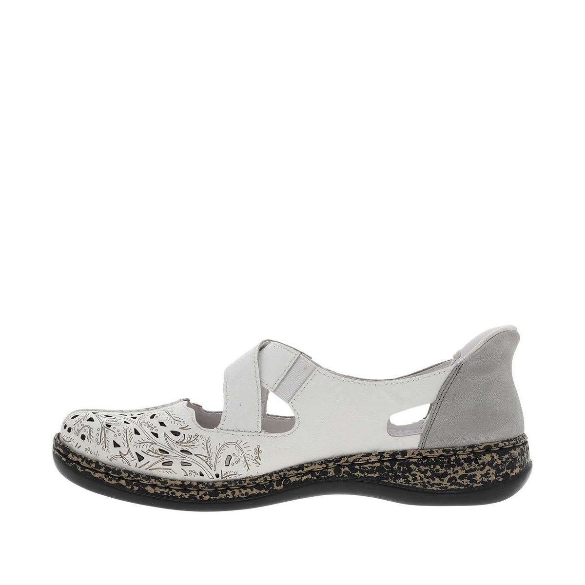 Ballerines emboitant en cuir blanches à talon plat avec des slip-on blanc, RIEKER