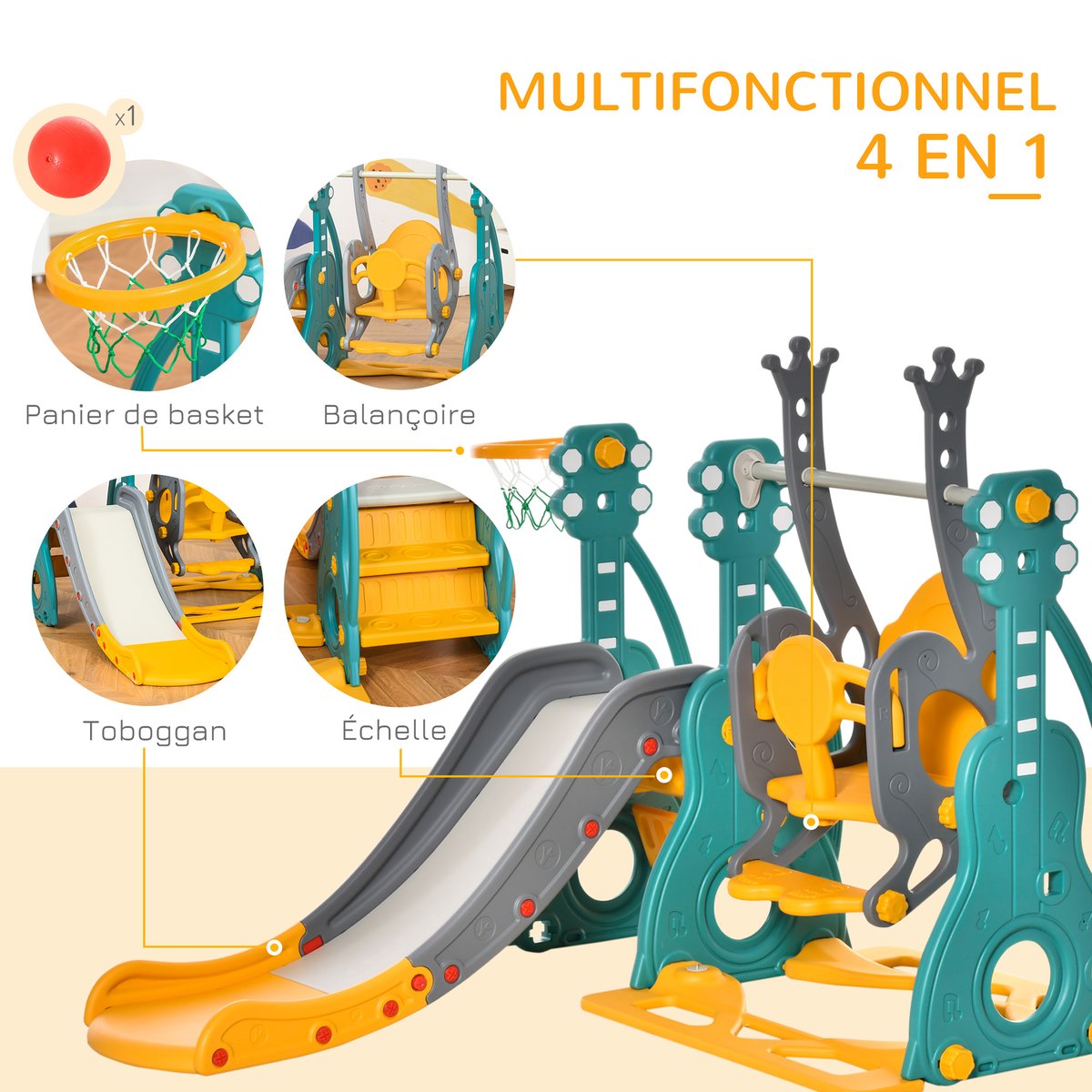 Combinaison balançoire-toboggan pour enfants bleu, HOMCOM