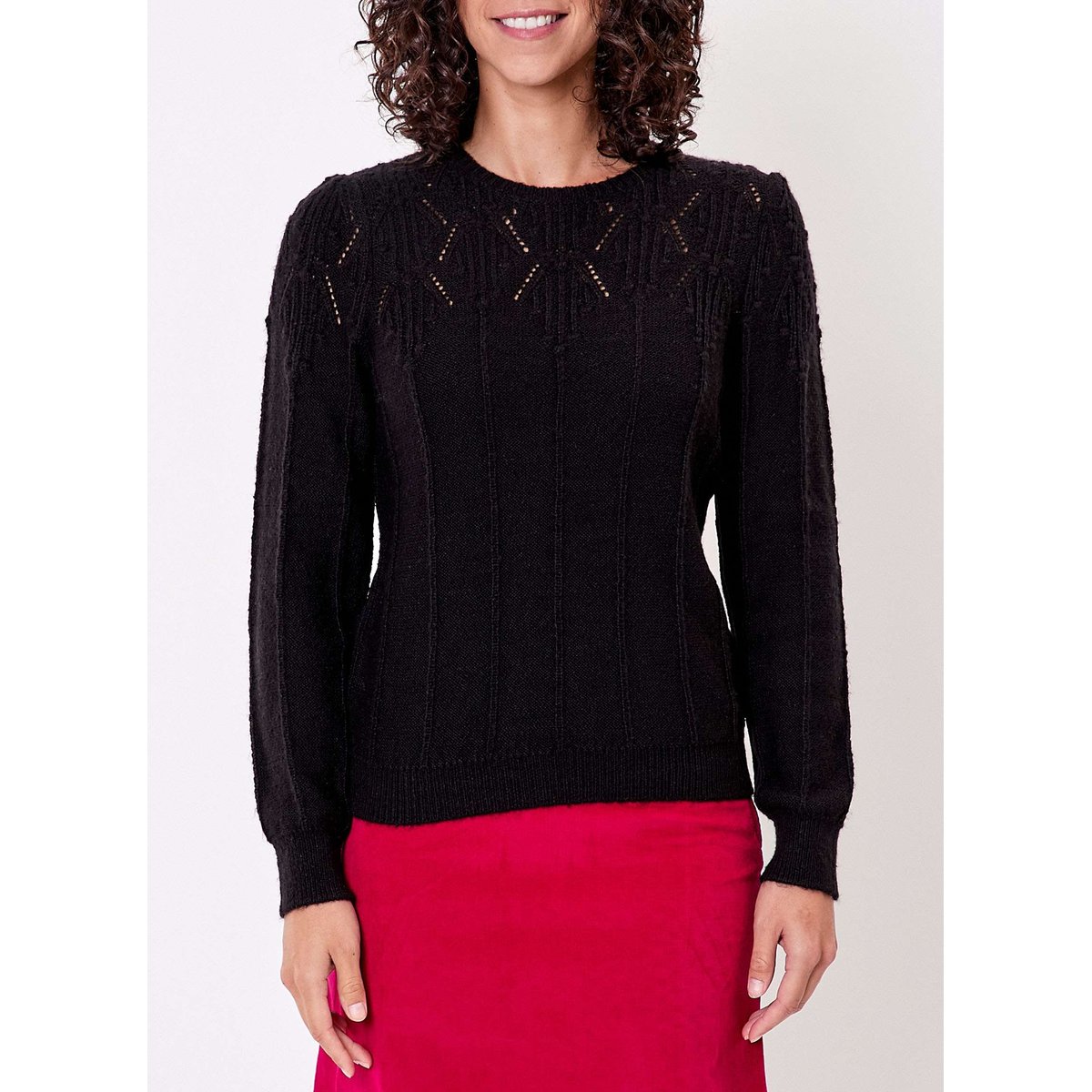 Pull maille fantaisie col rond IZIA noir, PRINCESSE NOMADE