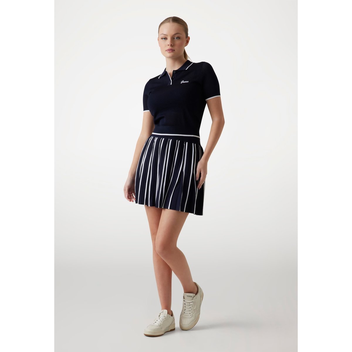Mini-Jupe Maille Plissée bleu, GUESS