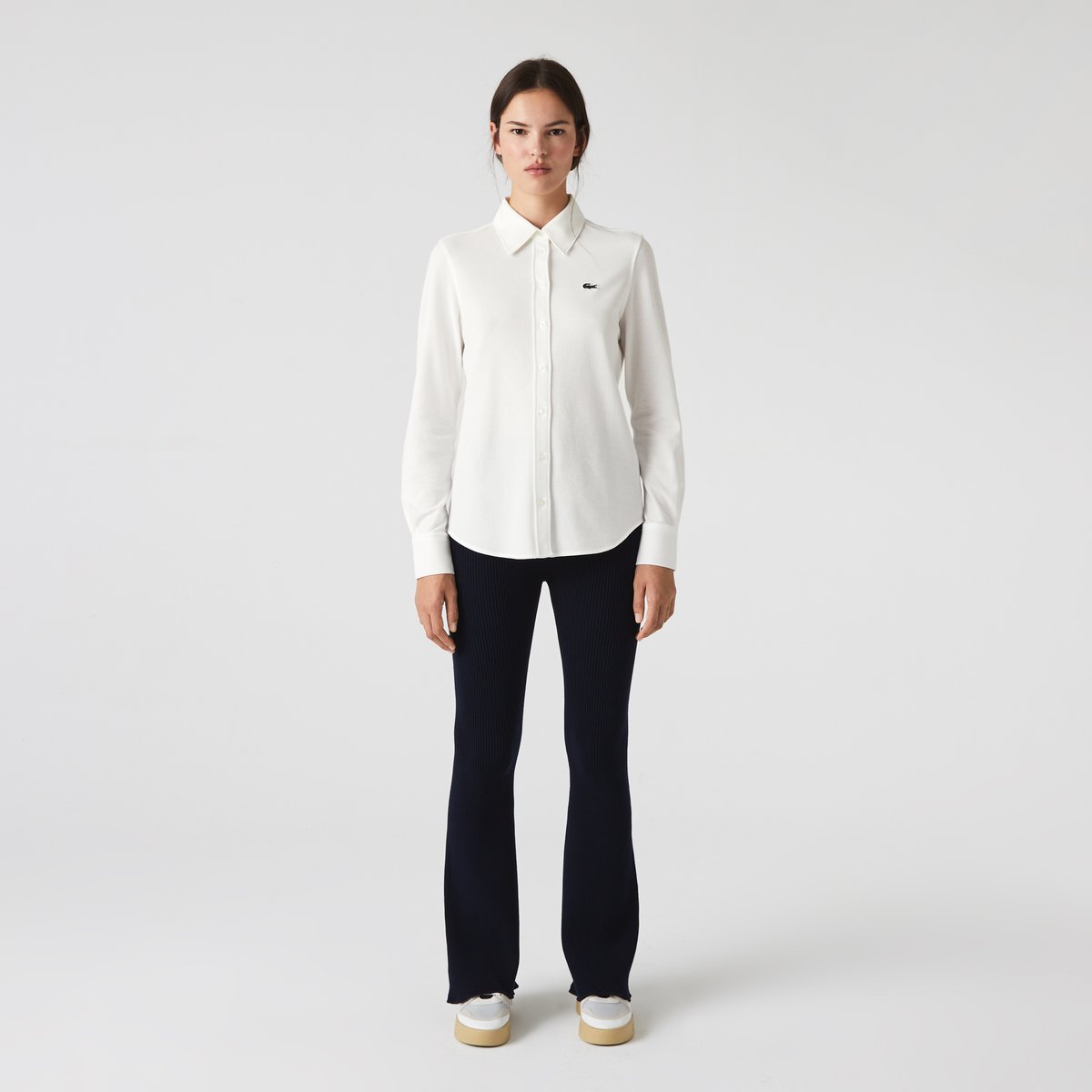 Chemise à col français en piqué de coton blanc-70v, LACOSTE