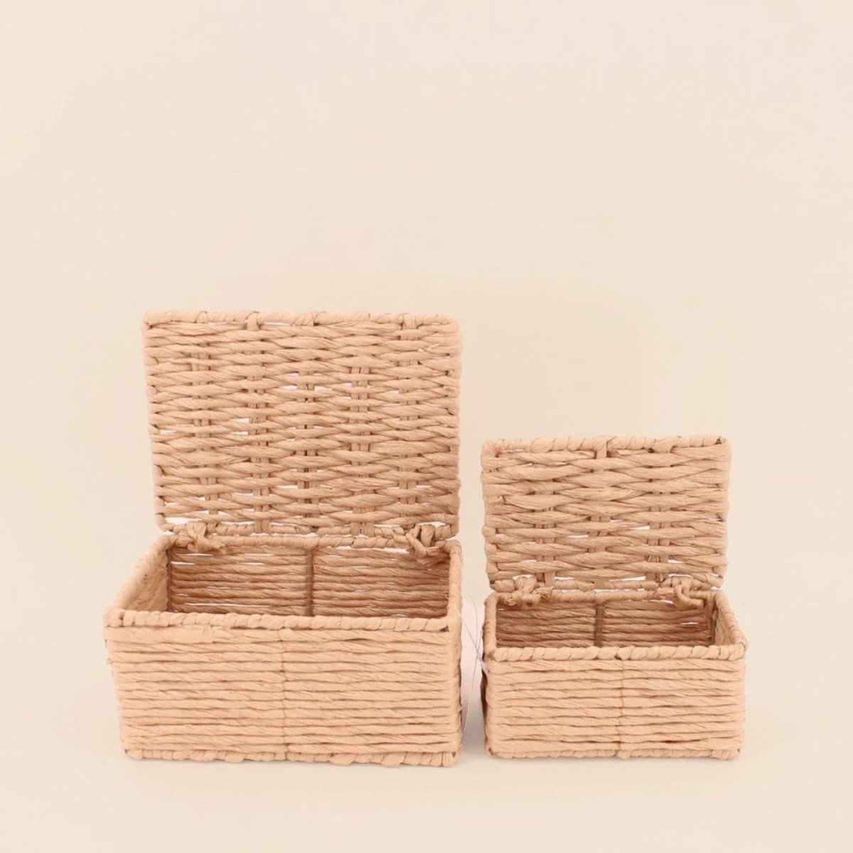 Lot de 2 boites en corde papier armatures métal beige, ORNAMI