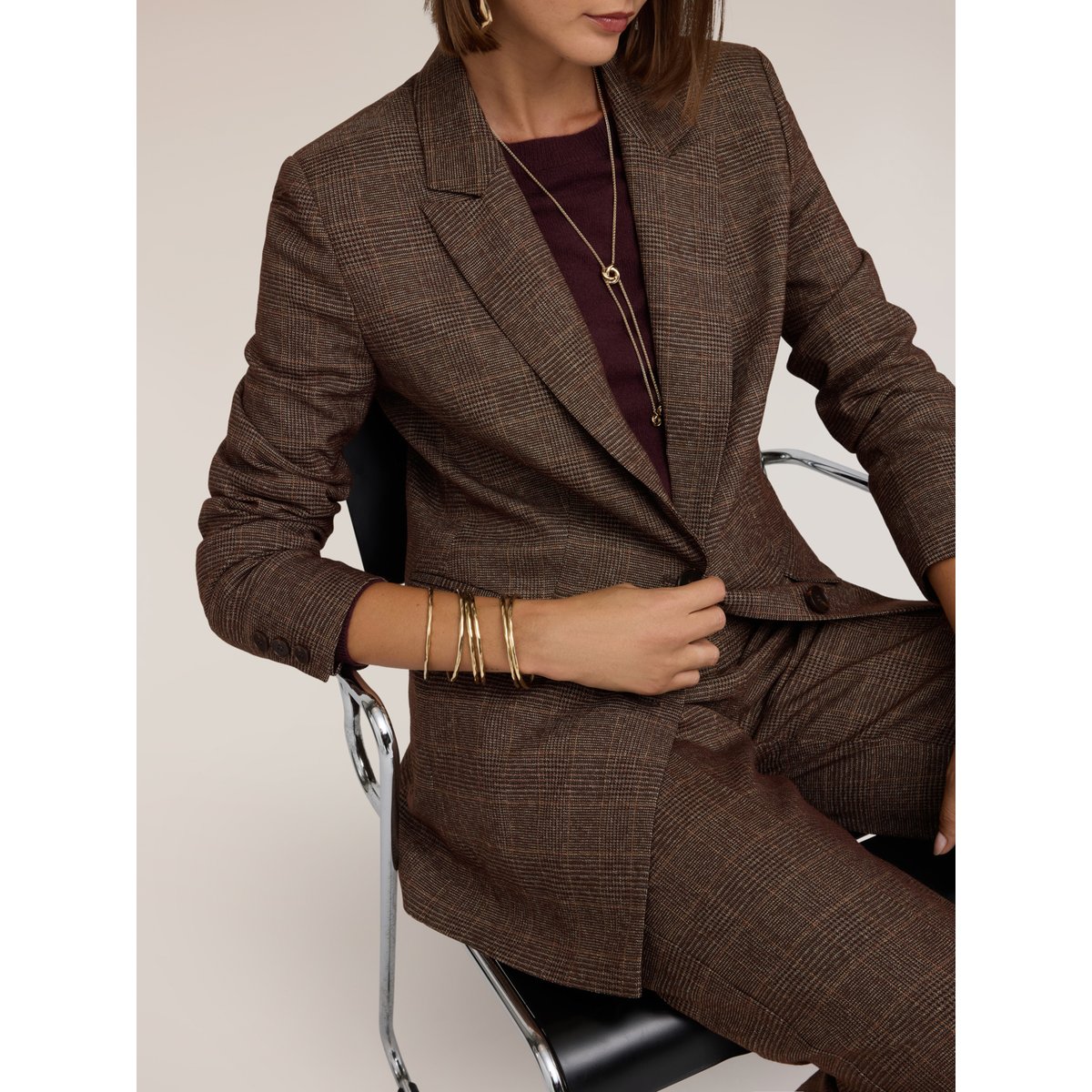Blazer à carreaux teint fil marron, MOTIVI