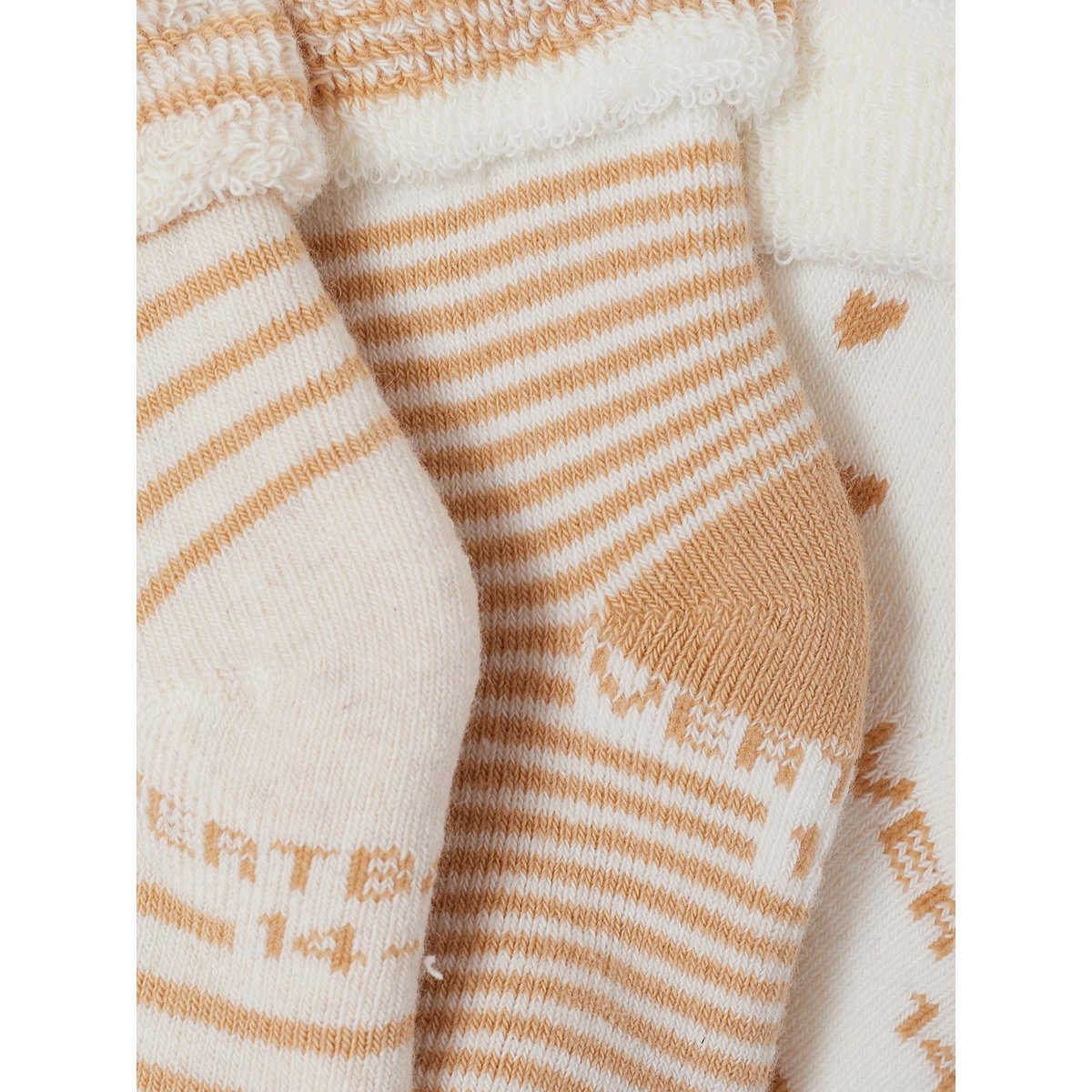 Lot de 3 paires de chaussettes bébé coeurs lot beige, VERTBAUDET
