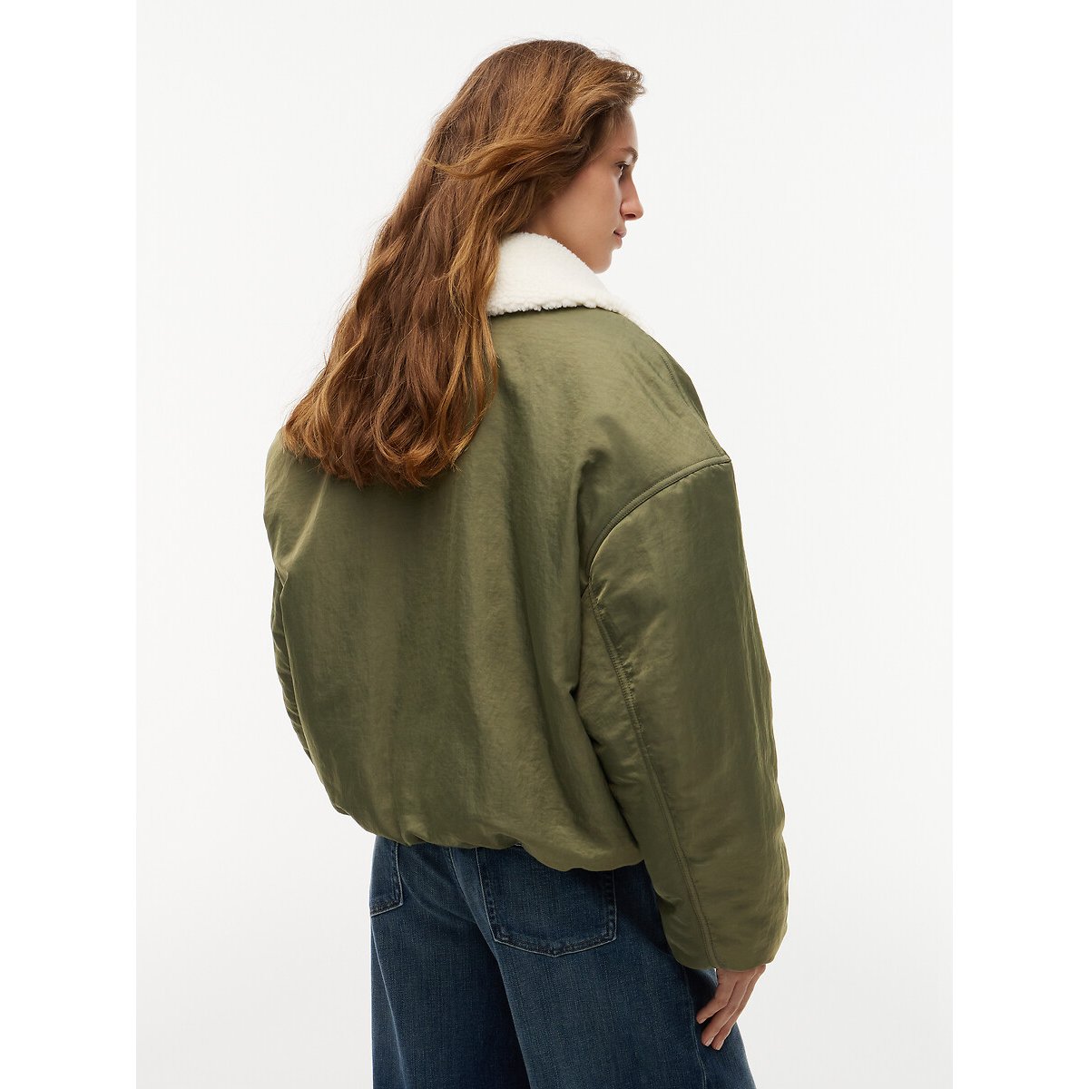 Bomber à col en sherpa, zippé kaki, TOMMY JEANS