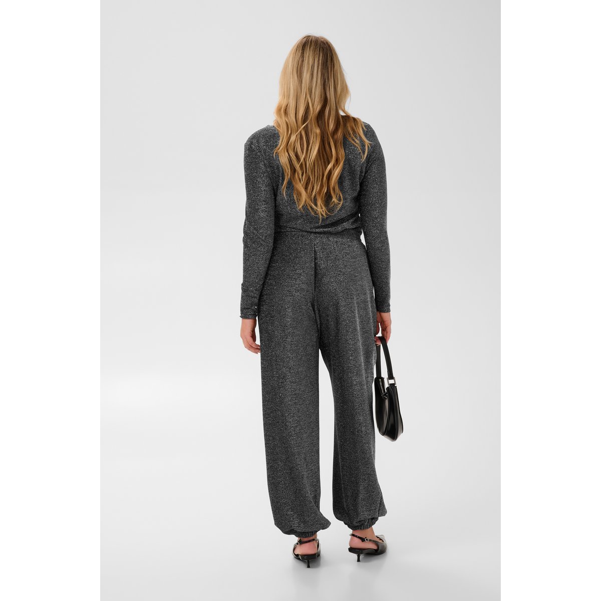 Pantalon en jersey argent noir silver black glitter, KAFFE CURVE