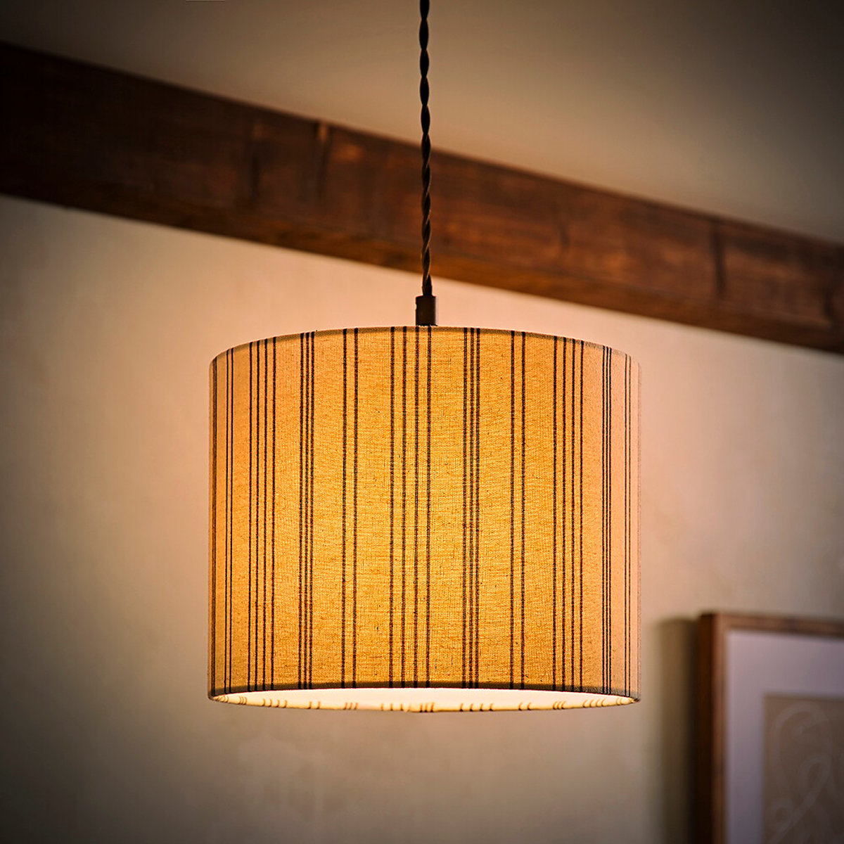 Harley Small Natural Striped Detail Linen Drum Shade white, SO'HOME
