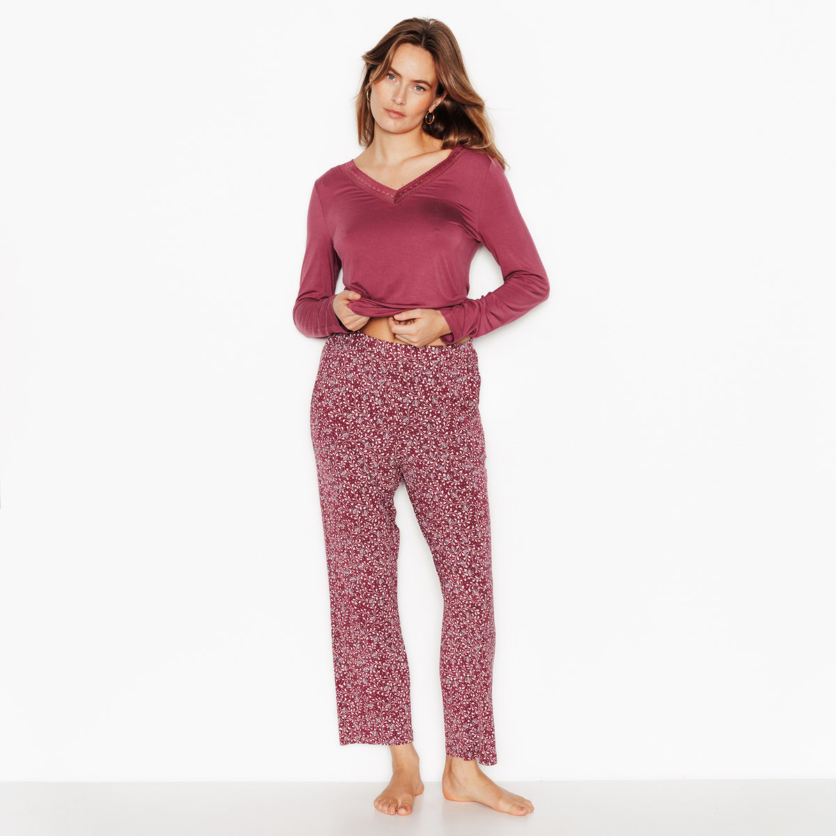Pantalon pyjama CAMILLE rose/gris, ROUGEGORGE LINGERIE