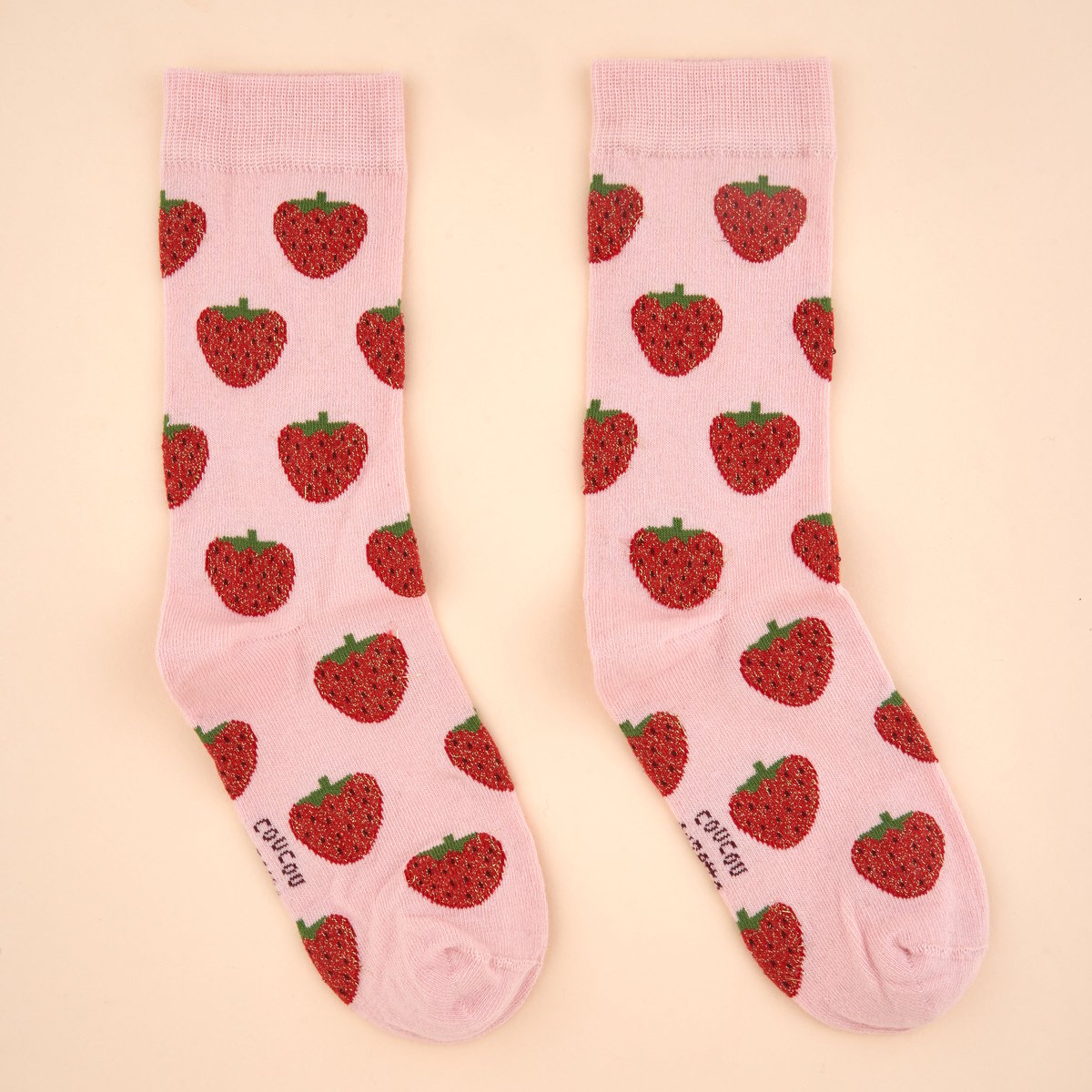 Chaussettes à paillettes FRAISE rose avec fraises à paillettes, COUCOU SUZETTE