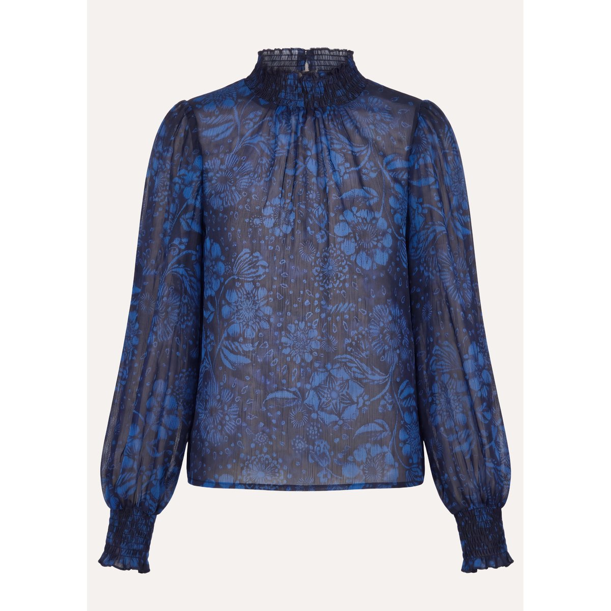 Top en voile imprimé floral manches longues bleu, LA FEE MARABOUTEE