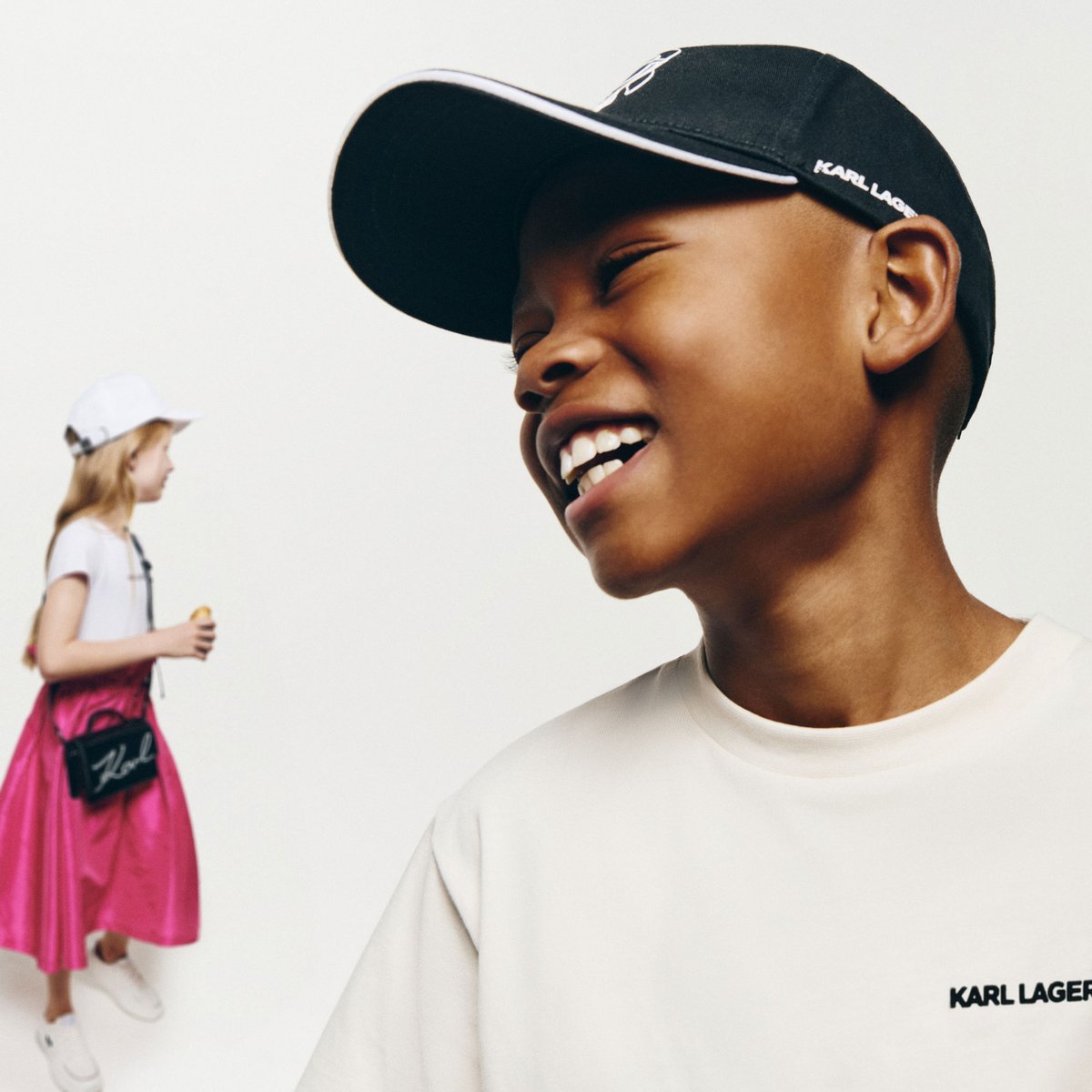 Robe de cérémonie en taffetas rose blanc, KARL LAGERFELD KIDS