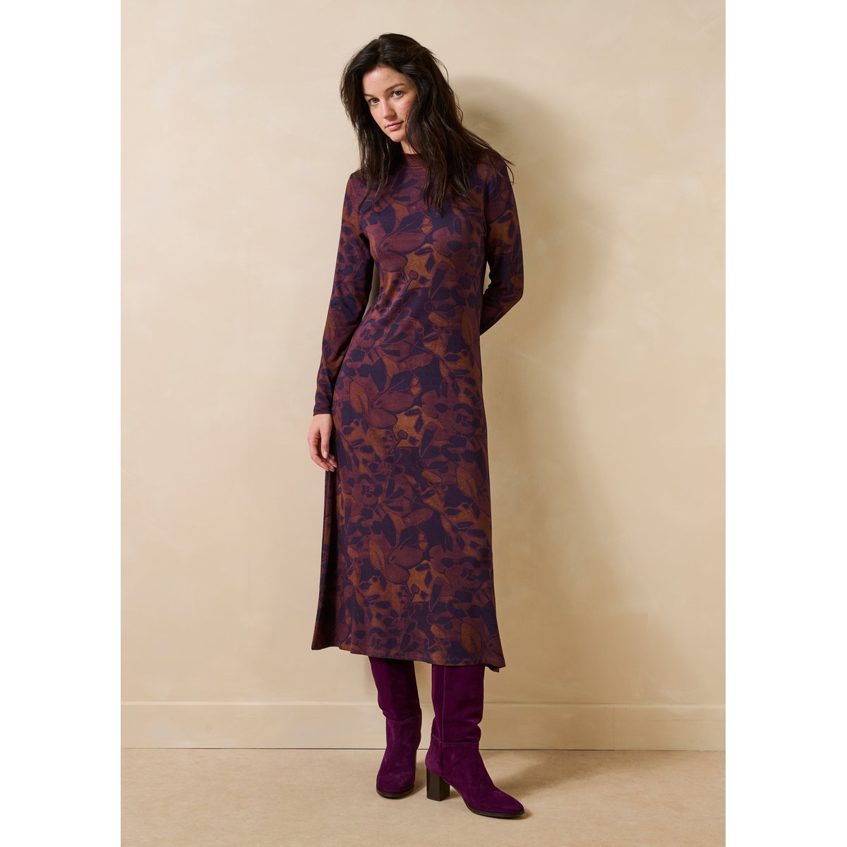 Robe longue à imprimé manches longues viola/tandoori, LA FEE MARABOUTEE