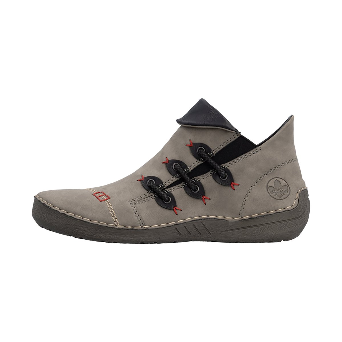 Boots bleu marine à talon plat avec une fermeture zippée et soufflet élastiqué gris, RIEKER
