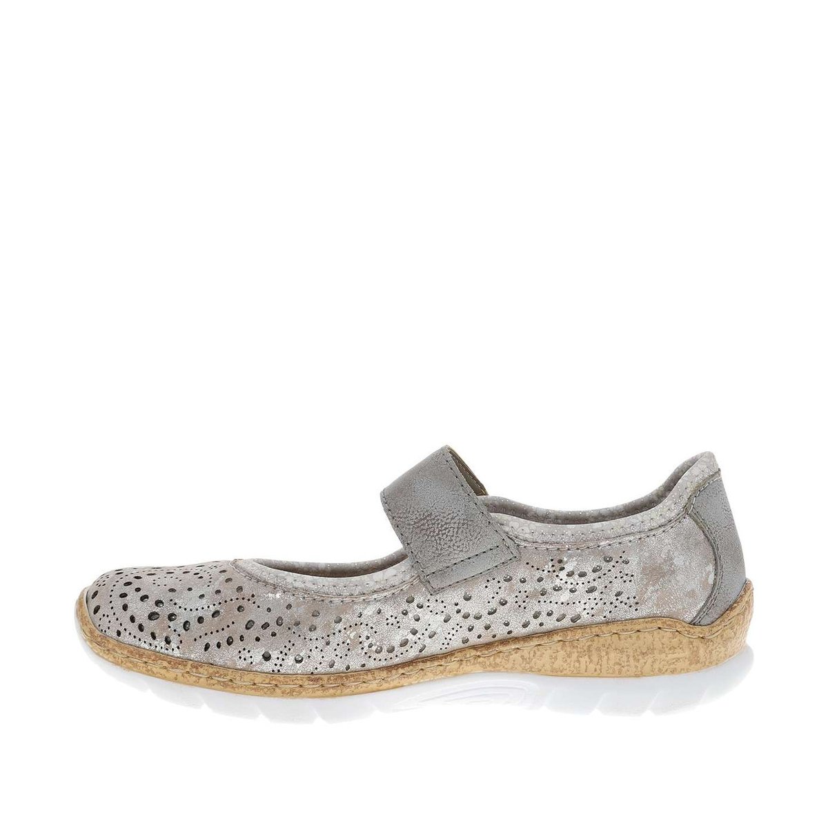 Ballerines grises à talon compensé bas avec une bande auto-agrippante gris, RIEKER
