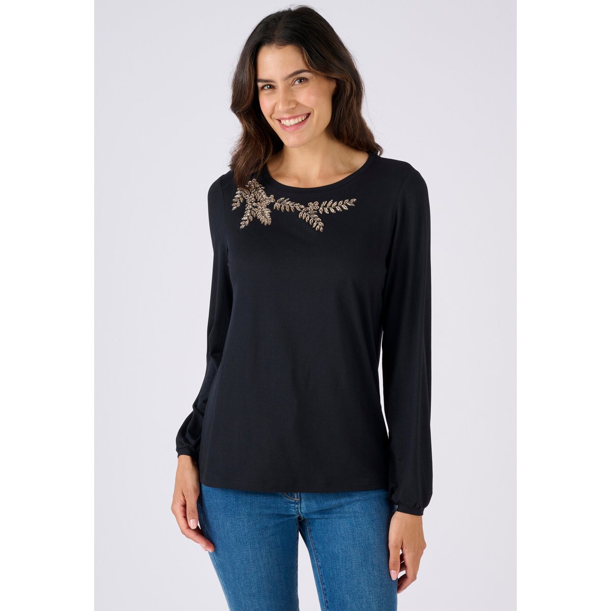 T-shirt maille chaude col fantaisie noir, DAMART