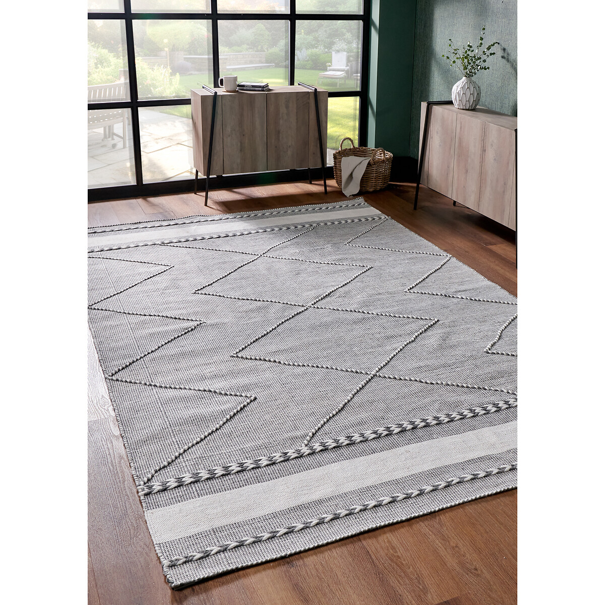 Plaited Stripe Design Indoor/Outdoor Rug grey + white, SO'HOME