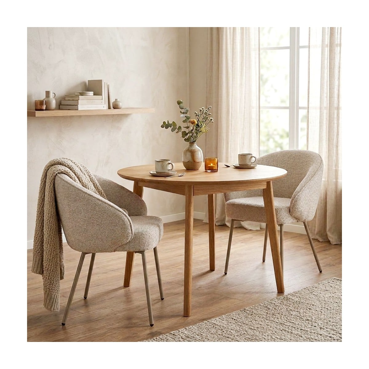 Lot de 2 Chaises en tissu et métal PIA beige, CALICOSY