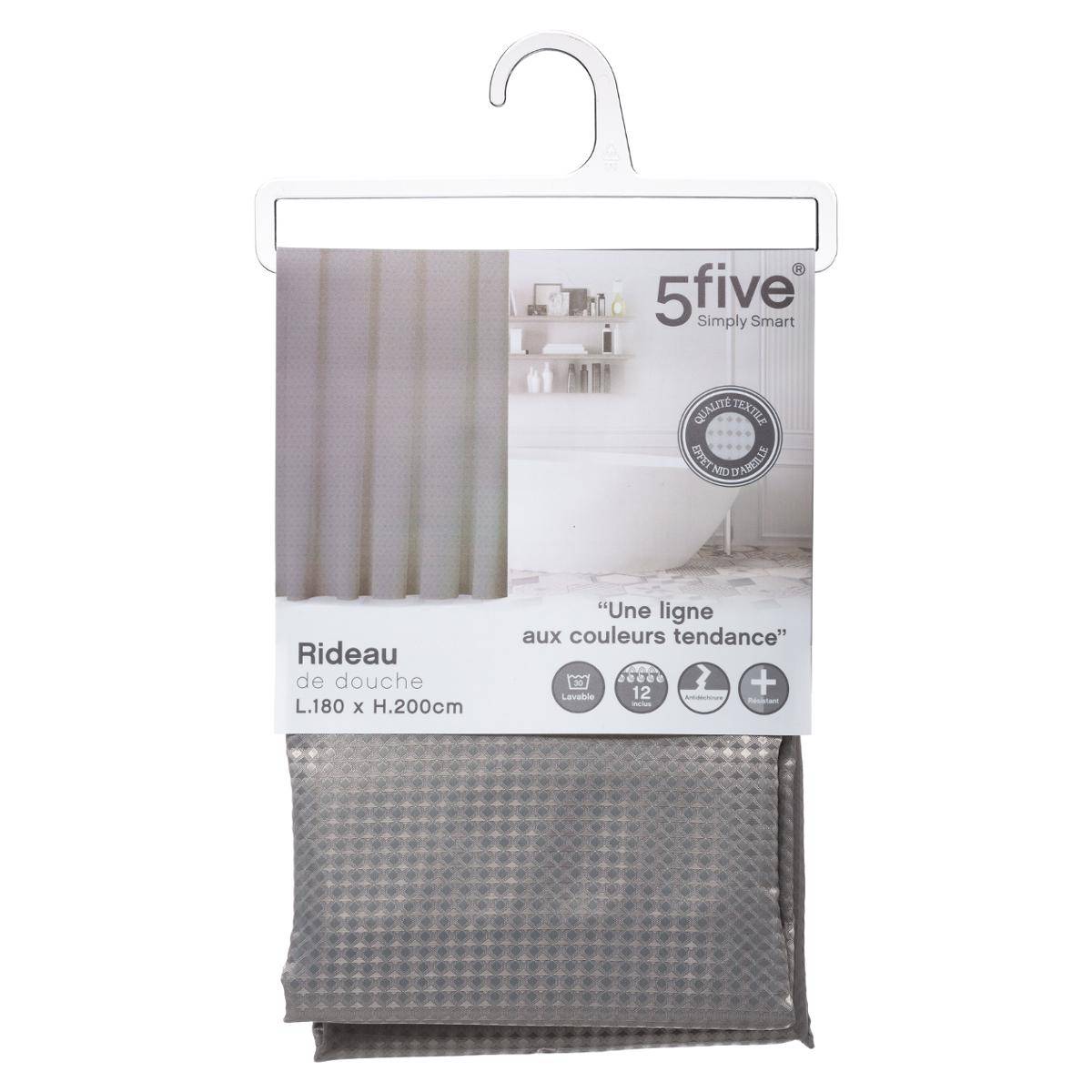 Rideau de douche imperméable MODERN COLOR gris, 5FIVE SIMPLY SMART