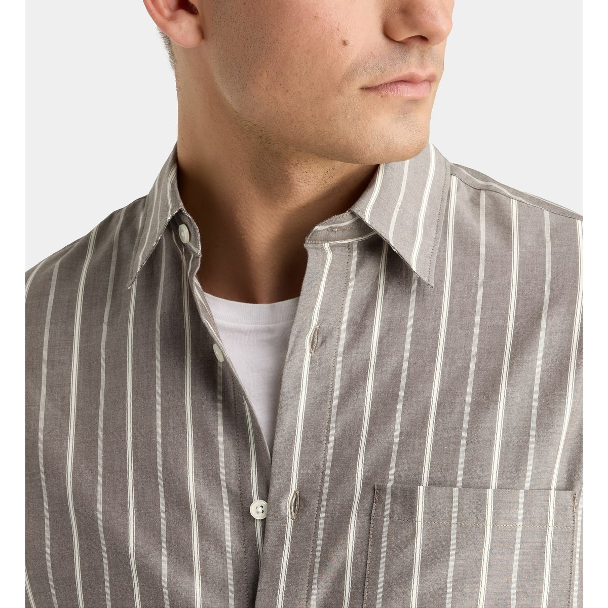Chemise droite rishtri 4 rayée en coton marron moka, GALERIES LAFAYETTE